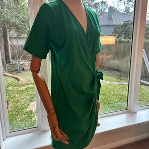 Sezane Emerald Green Wrap-Style Mini Dress with Side Knot